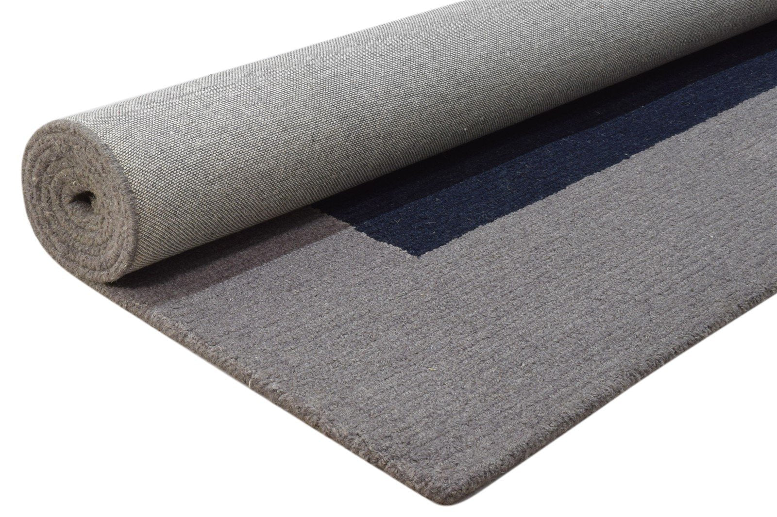 Wool Charcoal Rug 5X8 Modern Hand Tufted Scandinavian Bordered Room Size Carpet 