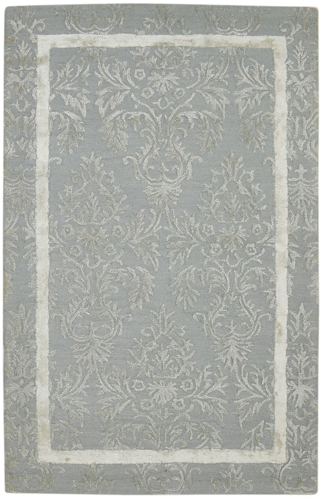 5' X 8' Rug Wool / Silk Grey Modern Hand Tufted French Floral Room Size Carpet