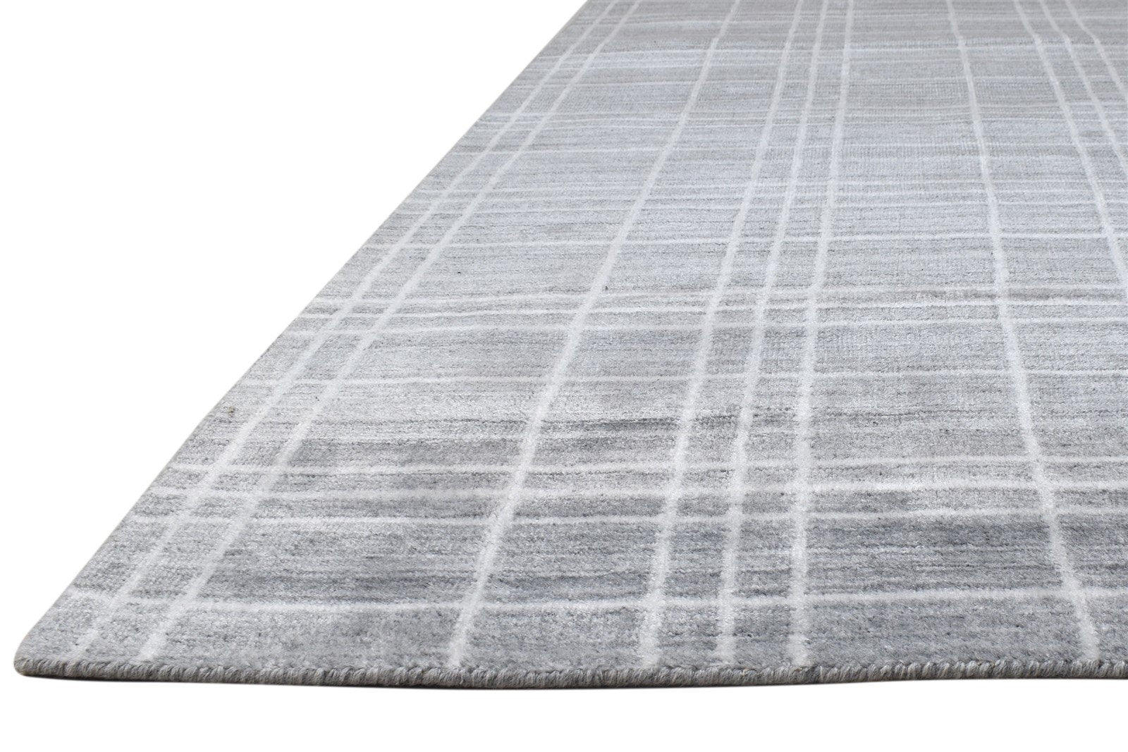 8X10 Rug Wool Silk Dark Grey Modern Handloom Scandinavian Plaids Large Carpet   7864399954069