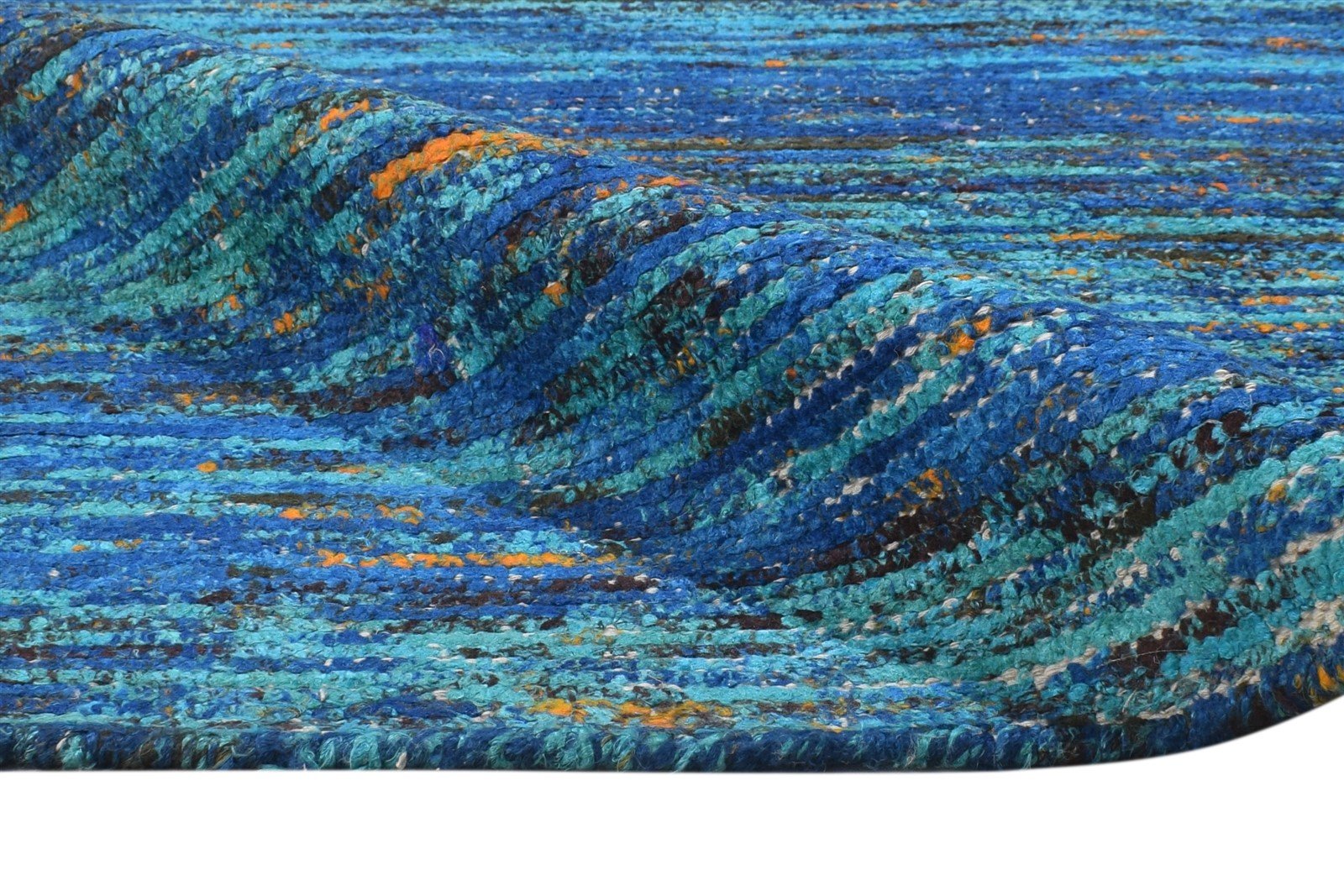 Dodi 8X11 Rug Rayon From Bamboo Blue Modern Hand Woven Bohemian Striped   7864805425301
