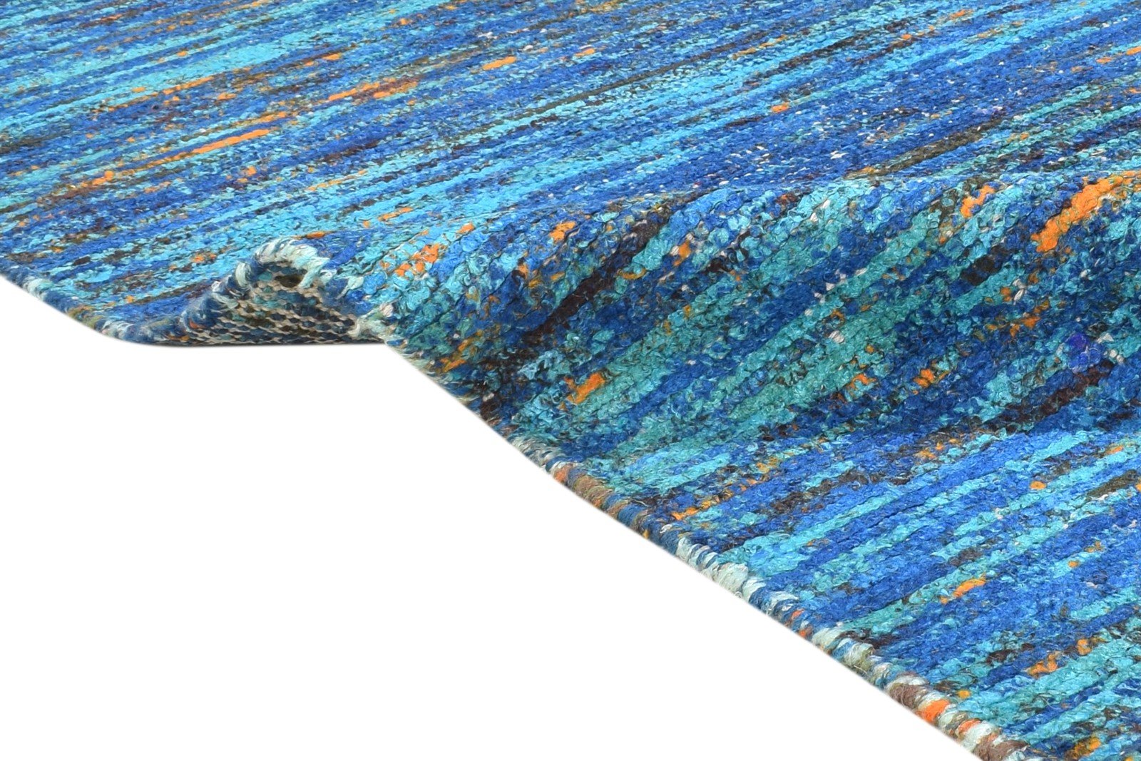Dodi 8X11 Rug Rayon From Bamboo Blue Modern Hand Woven Bohemian Striped   7864805425301
