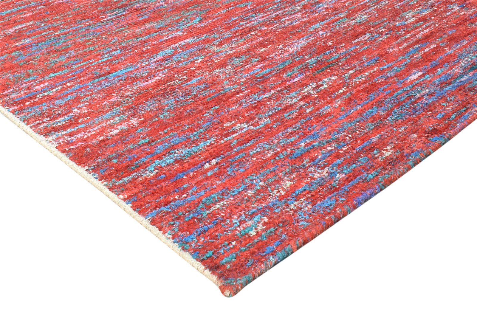 Nerti 8X11 Rug Rayon From Bamboo Red Modern Hand Woven Bohemian Striped   7864805064853