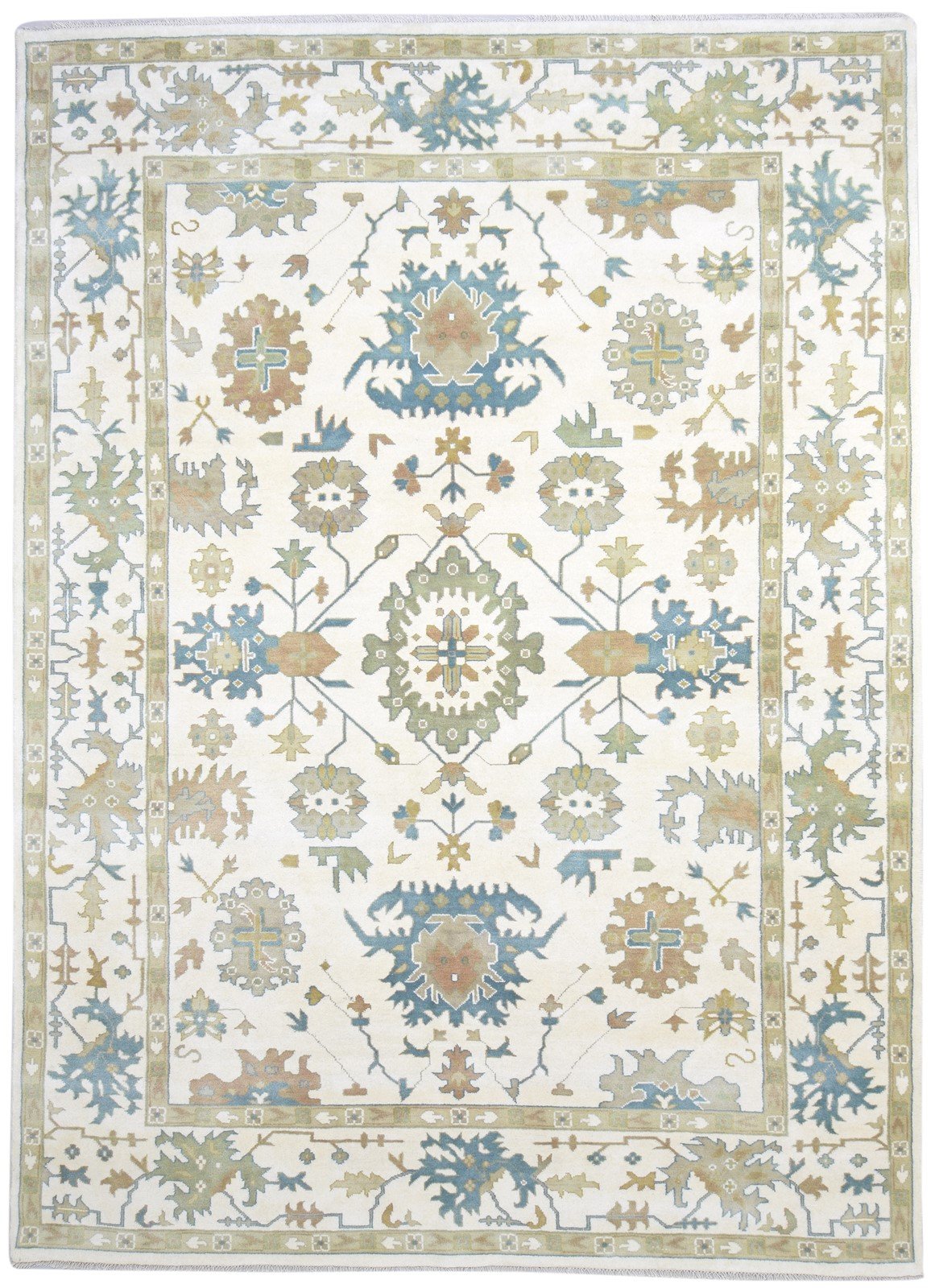 9' X 12' Rug Wool Cream Persian Hand Knotted Oushak Oriental Large Carpet   7864327602325