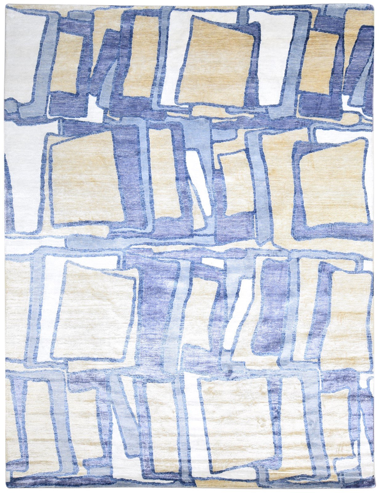 9' X 12' Rug Wool / Silk Blue Modern Hand Woven French Abstract Large Carpet   7864810242197