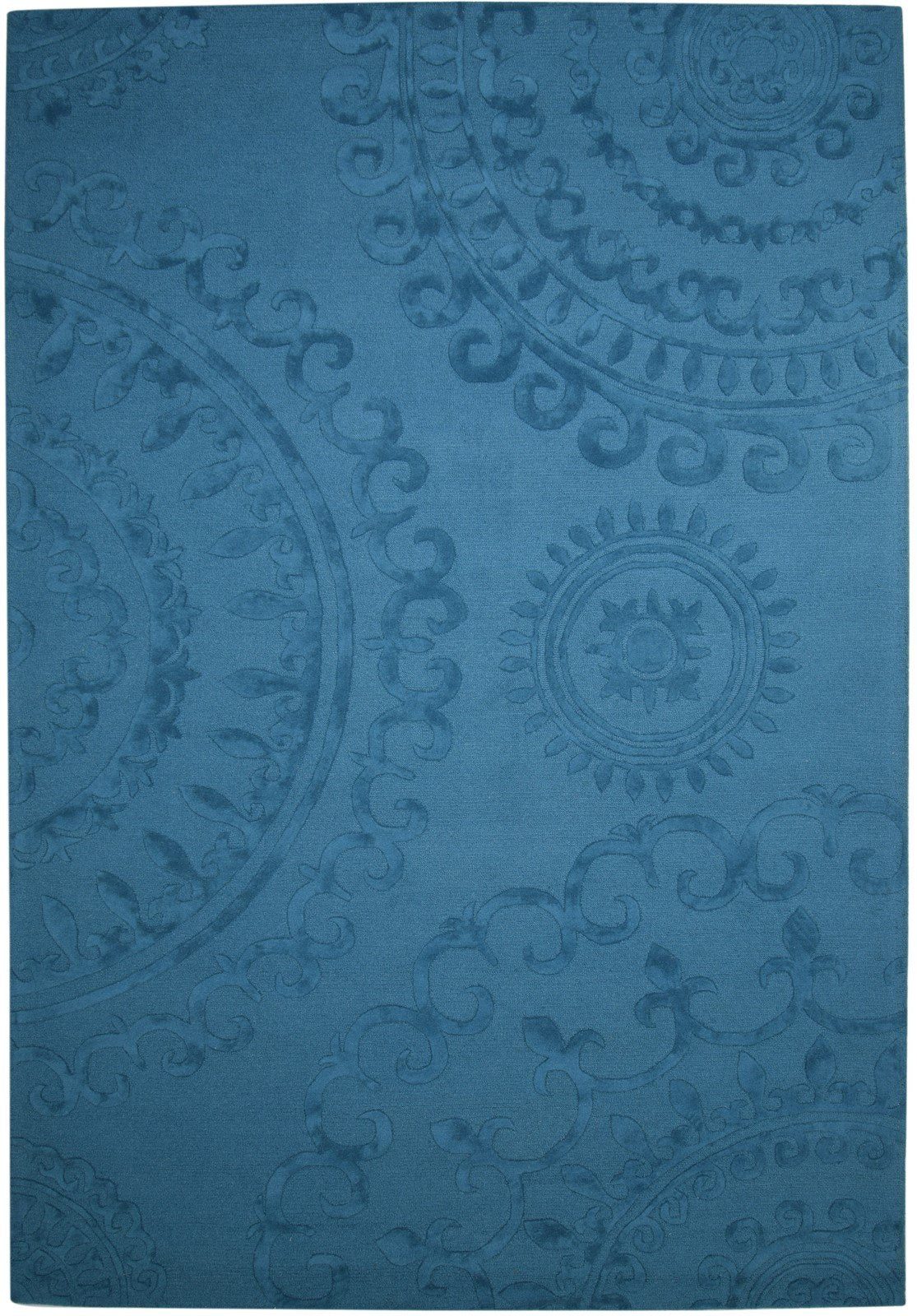 9' X 13' Rug Wool Blue Modern Hand Tufted French Circles Extra Large Carpet   7864142299285