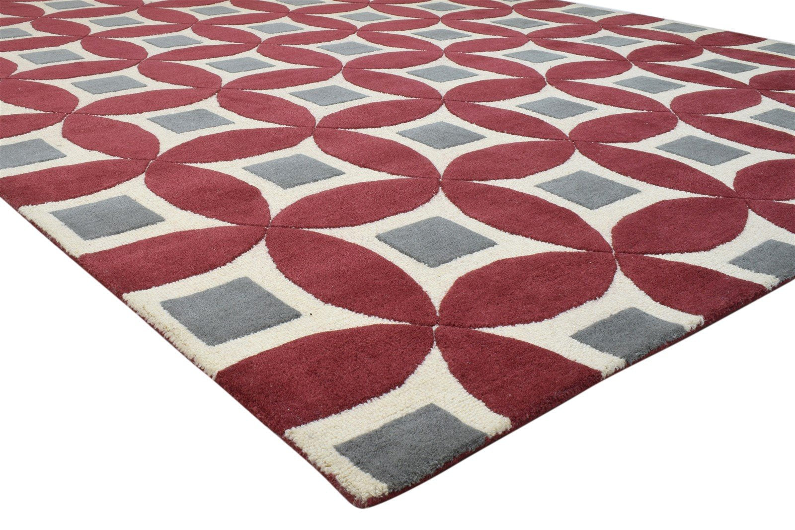 Wool Red Rug 8' X 10' Modern Hand Tufted Moroccan Geometric Large Carpet 