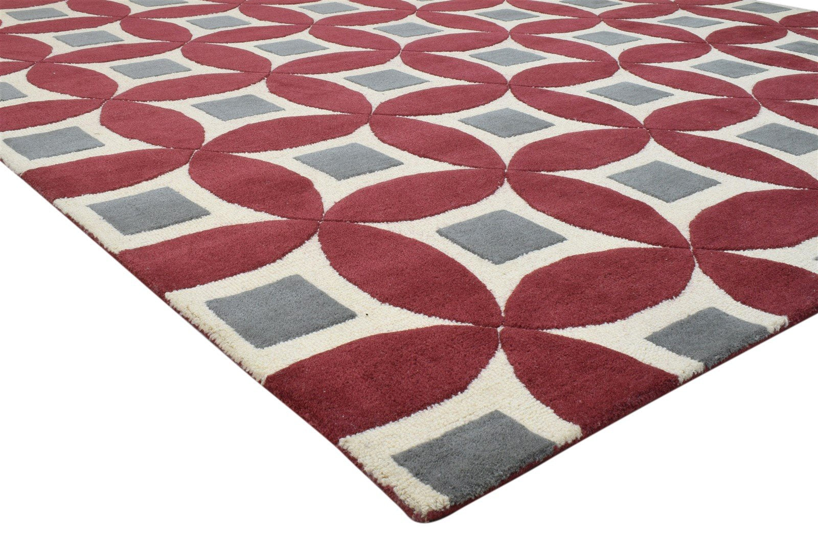 Wool Red Rug 8' X 10' Modern Hand Tufted Moroccan Geometric Large Carpet 