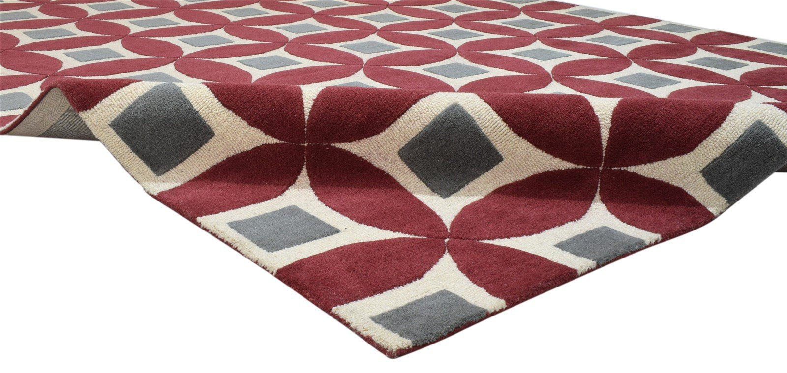 Wool Red Rug 8' X 10' Modern Hand Tufted Moroccan Geometric Large Carpet 