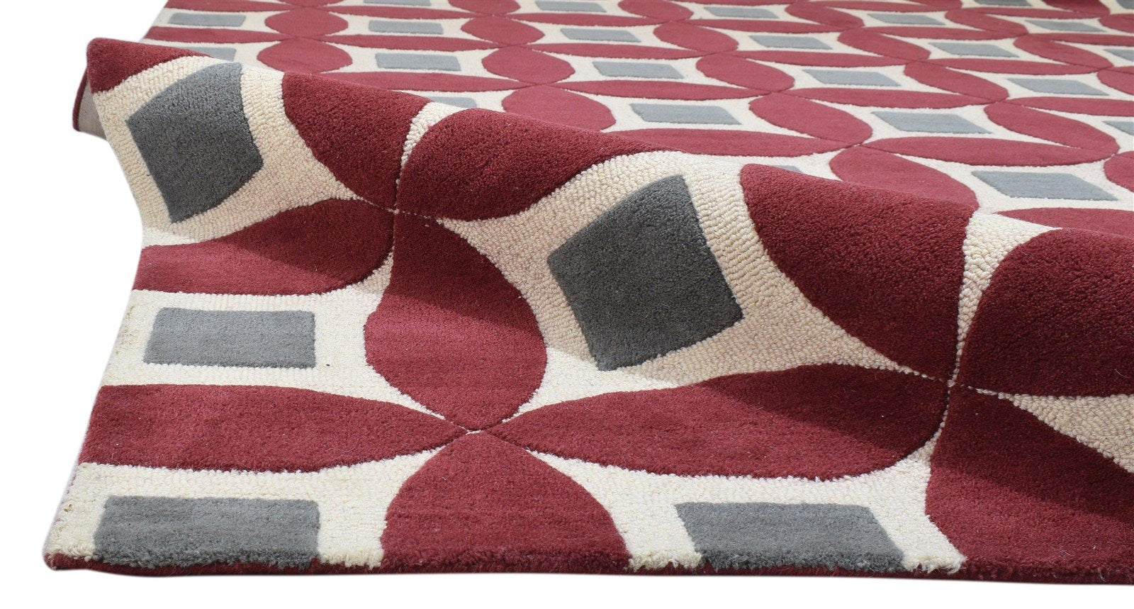 Wool Red Rug 8' X 10' Modern Hand Tufted Moroccan Geometric Large Carpet 