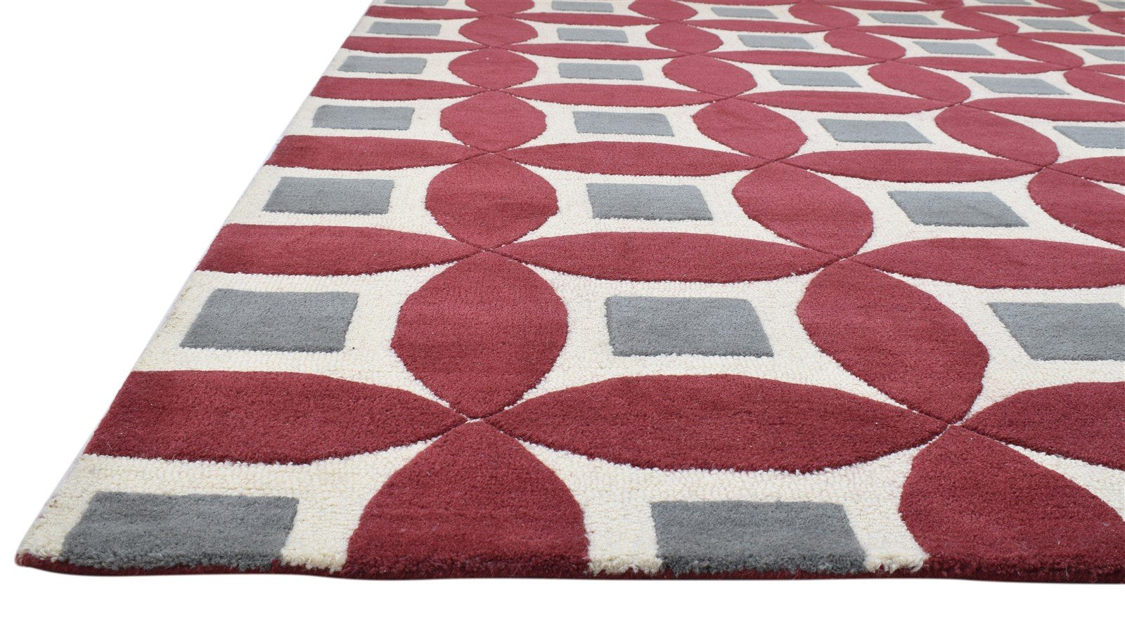 Wool Red Rug 8' X 10' Modern Hand Tufted Moroccan Geometric Large Carpet 