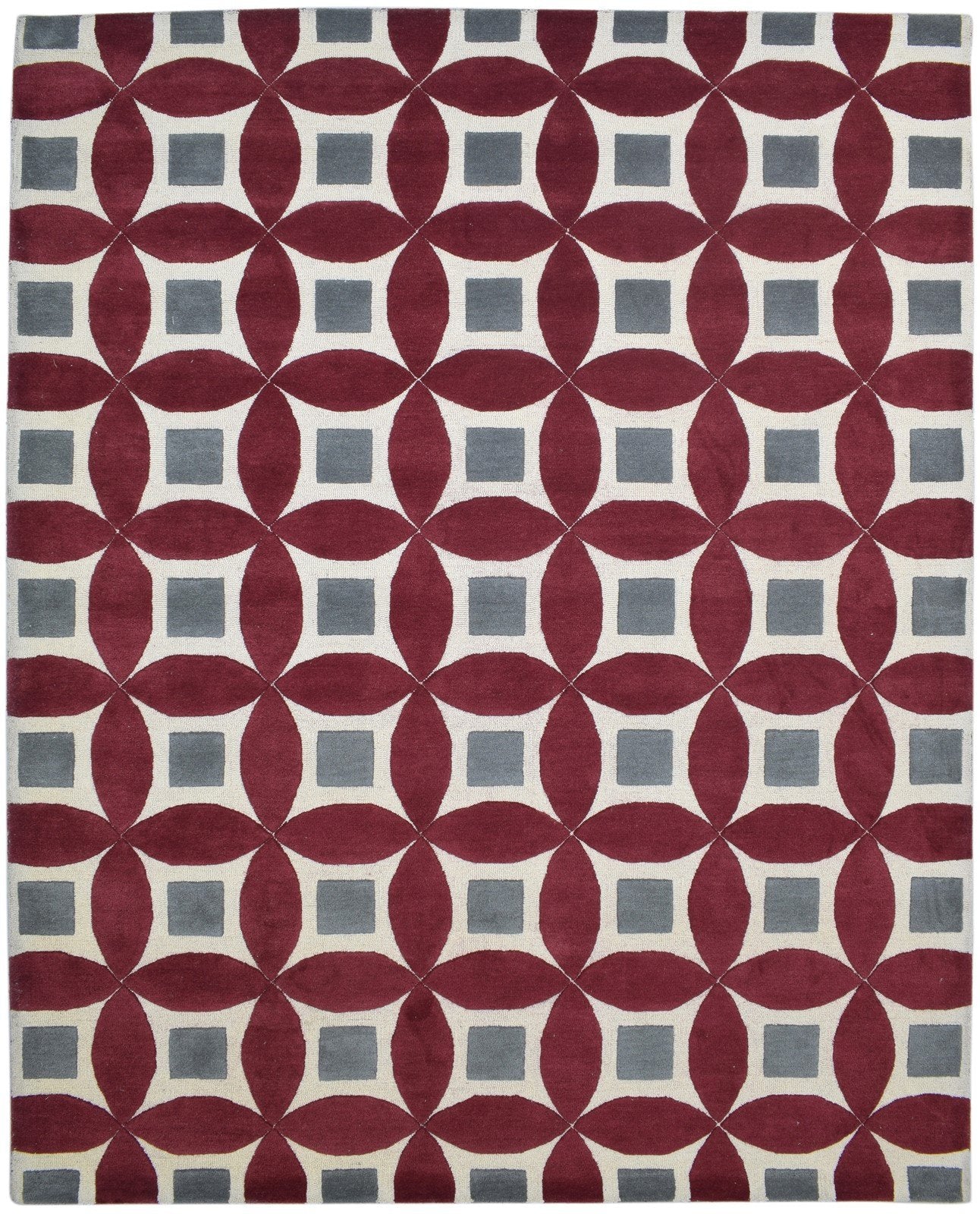 Wool Red Rug 8' X 10' Modern Hand Tufted Moroccan Geometric Large Carpet