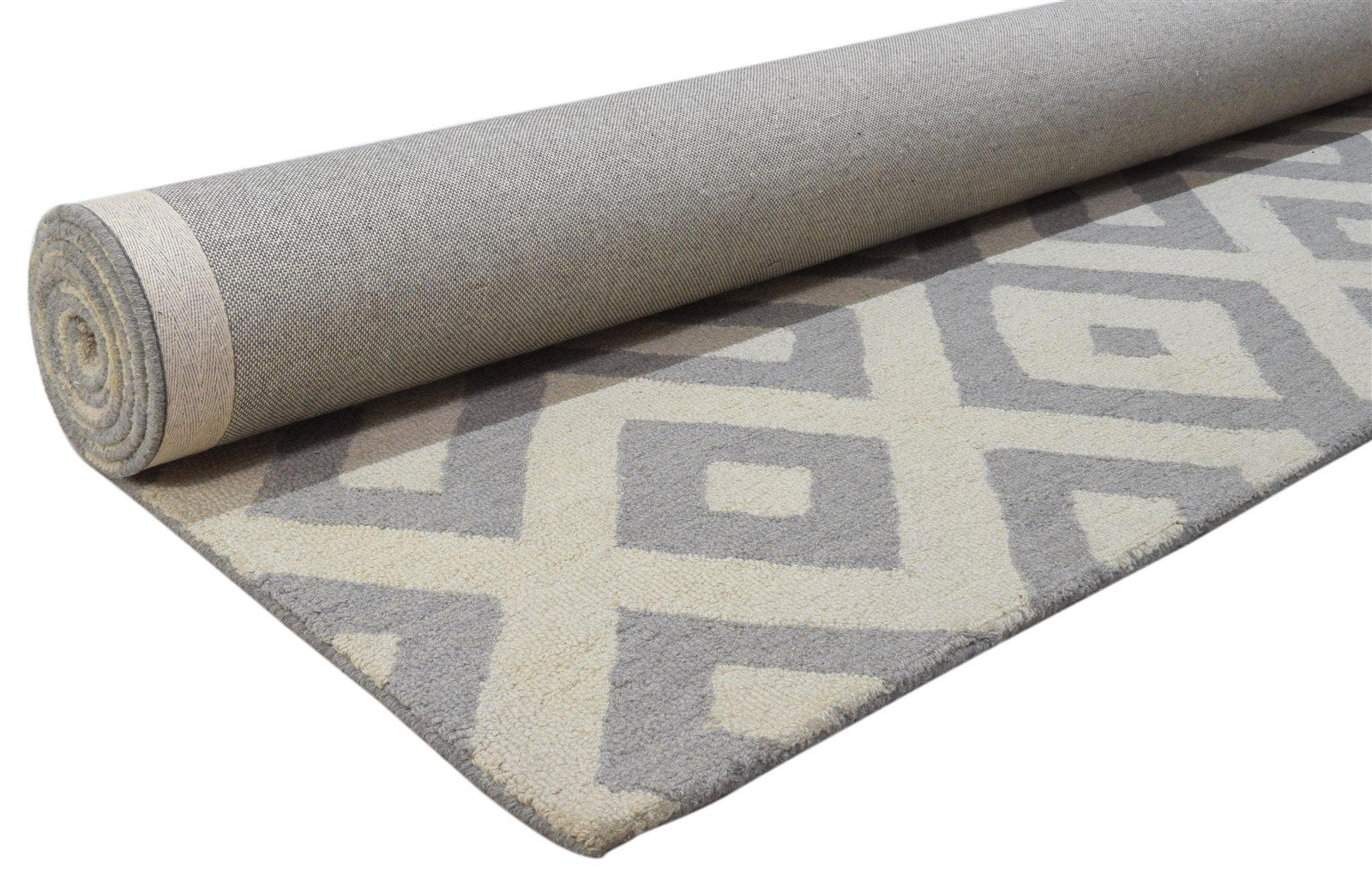 8' X 10' Rug Wool Grey Modern Hand Tufted Moroccan Geometric Large Carpet 