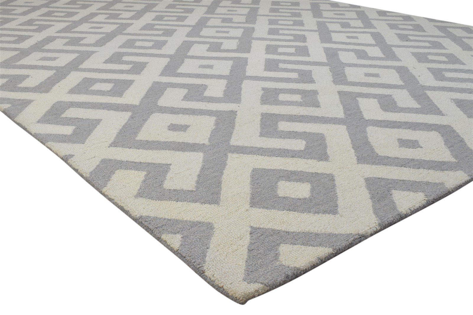 8' X 10' Rug Wool Grey Modern Hand Tufted Moroccan Geometric Large Carpet 