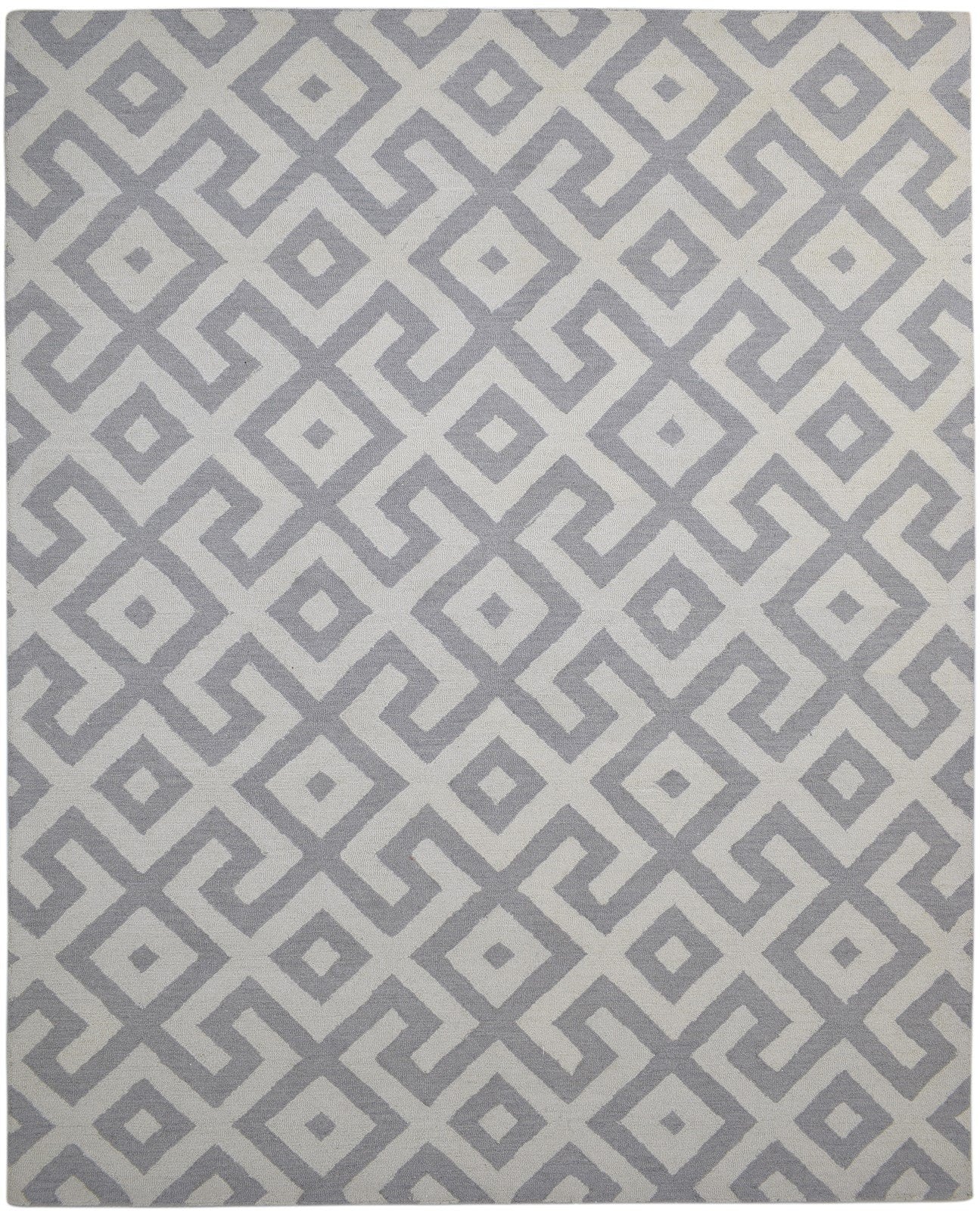 8' X 10' Rug Wool Grey Modern Hand Tufted Moroccan Geometric Large Carpet