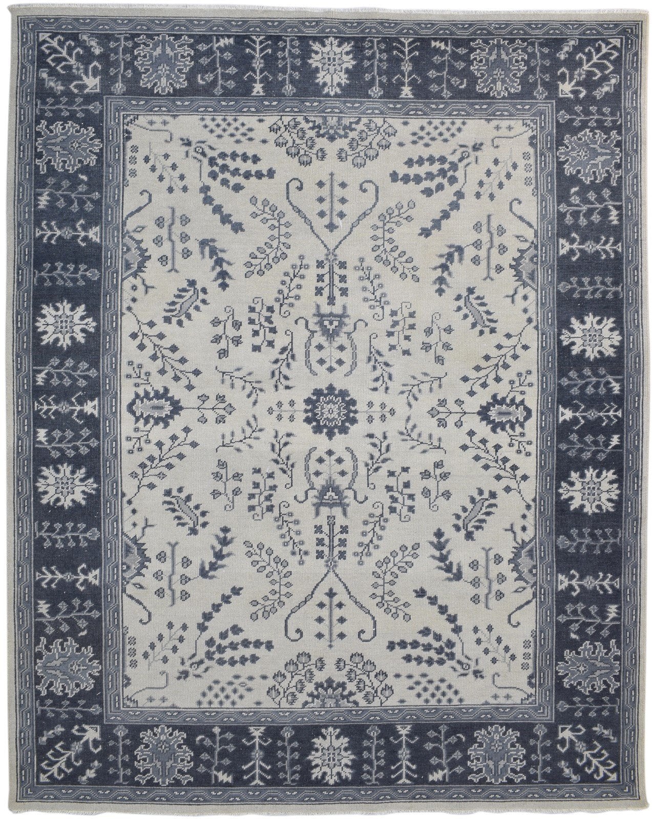 Wool Grey Rug 8' X 10' Persian Hand Knotted Sarouk-Indian Oriental Large Carpet