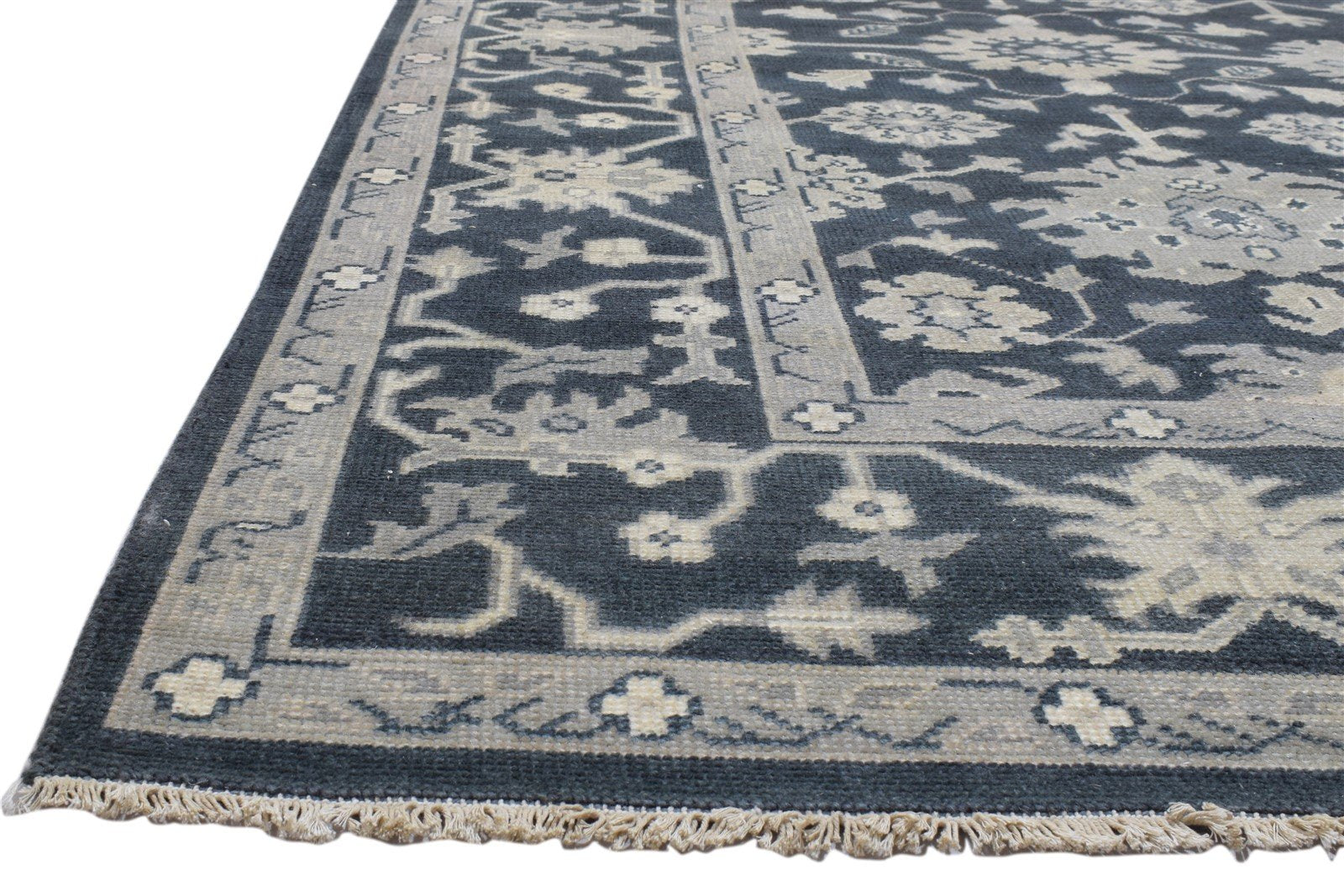 Blue Wool Rug 8' X 10' Persian Hand Knotted Oushak Oriental Large Carpet