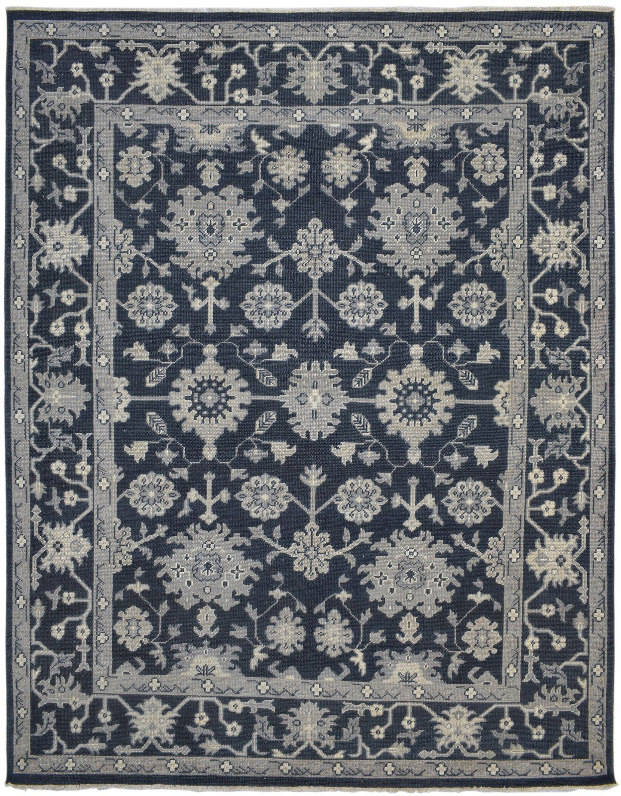 Blue Wool Rug 8' X 10' Persian Hand Knotted Oushak Oriental Large Carpet