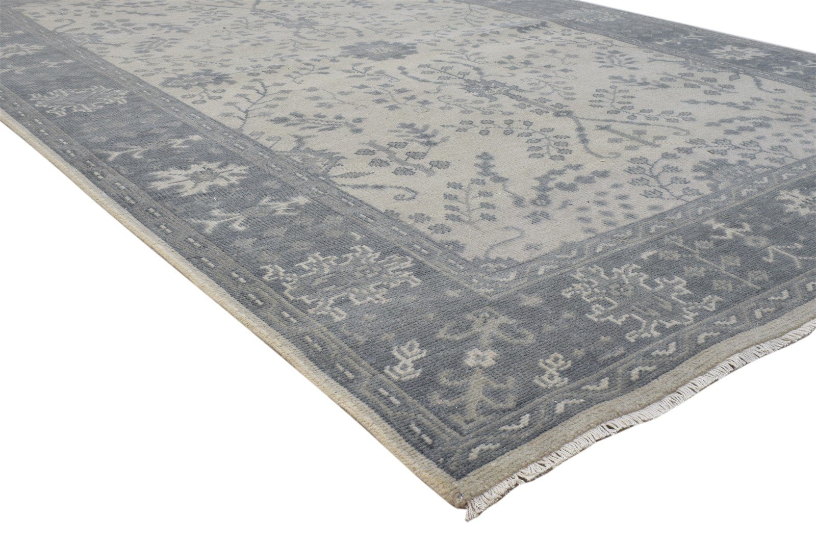 Grey Wool Rug 6X9 Persian Hand Knotted Sarouk-Indian Oriental Room Size Carpet 