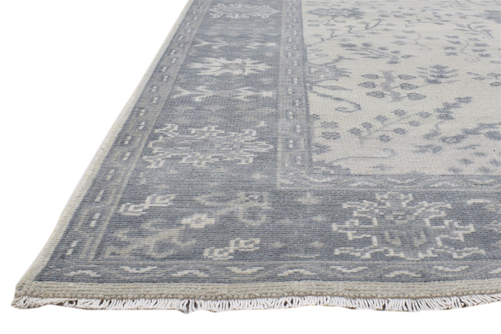 Grey Wool Rug 6X9 Persian Hand Knotted Sarouk-Indian Oriental Room Size Carpet 