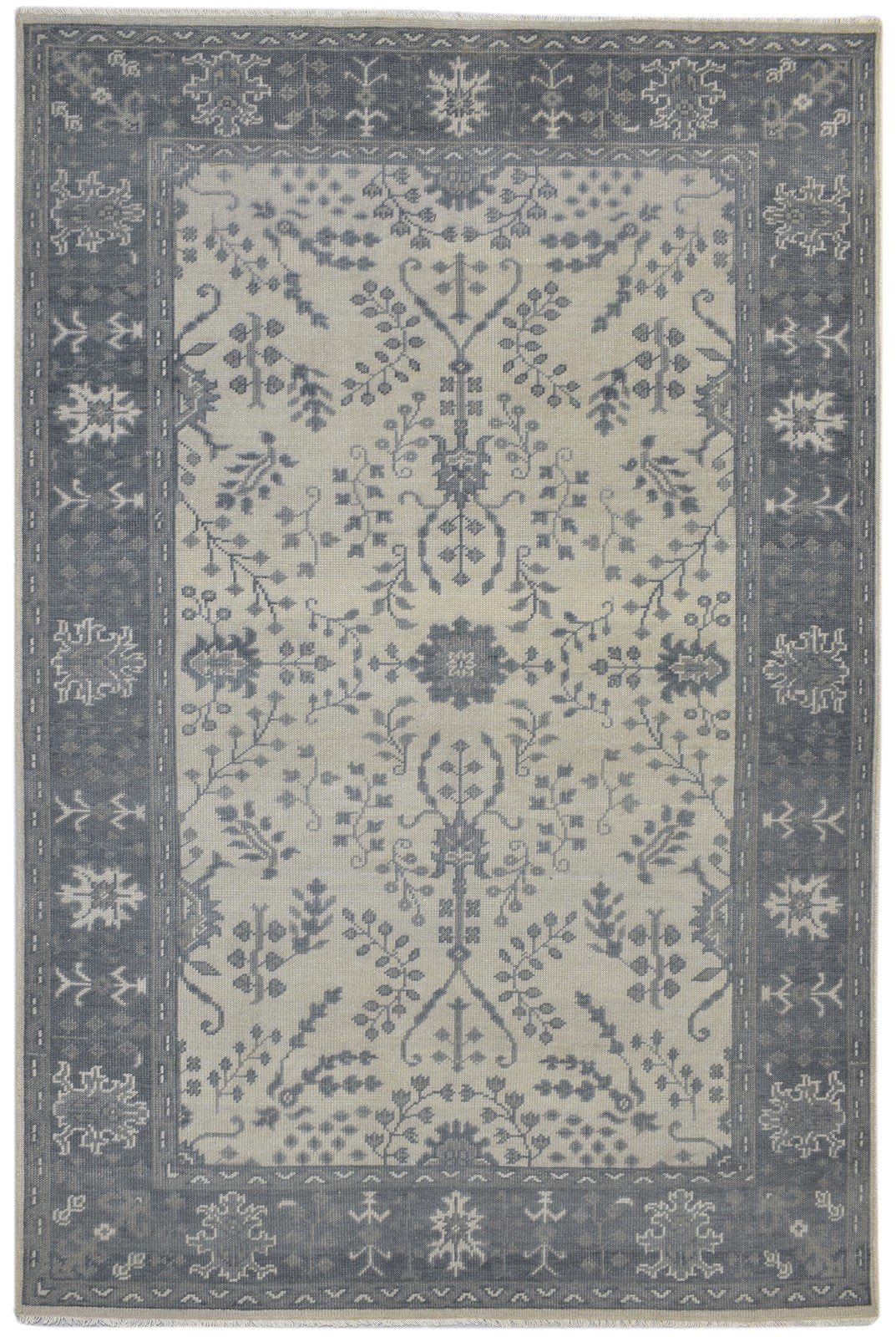 Grey Wool Rug 6X9 Persian Hand Knotted Sarouk-Indian Oriental Room Size Carpet