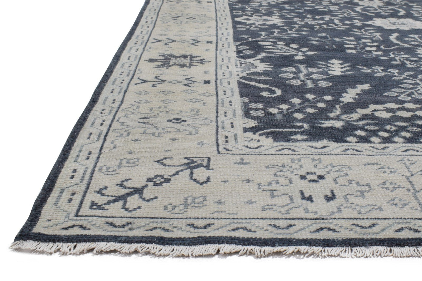 Hand Knotted Black Wool Rug 6X8 Persian Sarouk-Indian Oriental Room Size Carpet