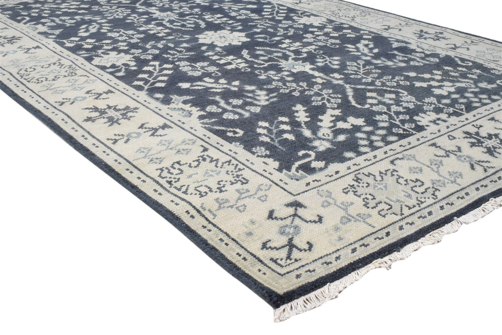 Black Wool Rug 5X7 Persian Hand Knotted Sarouk-Indian Oriental Room Size Carpet 