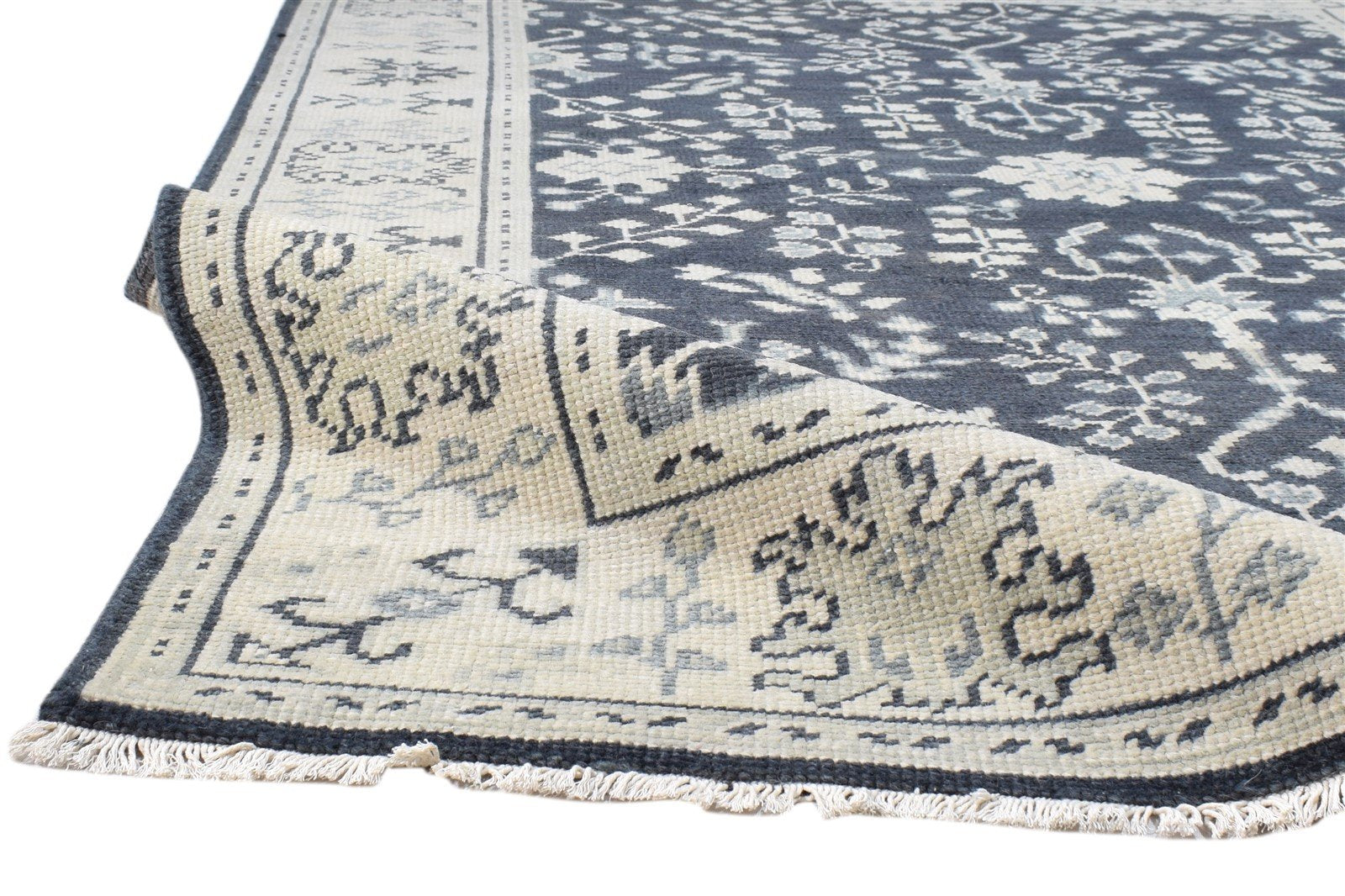 Black Wool Rug 5X7 Persian Hand Knotted Sarouk-Indian Oriental Room Size Carpet 