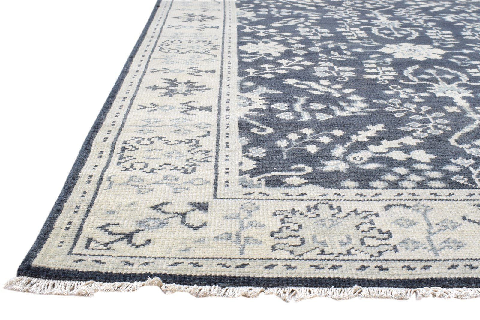 Black Wool Rug 5X7 Persian Hand Knotted Sarouk-Indian Oriental Room Size Carpet