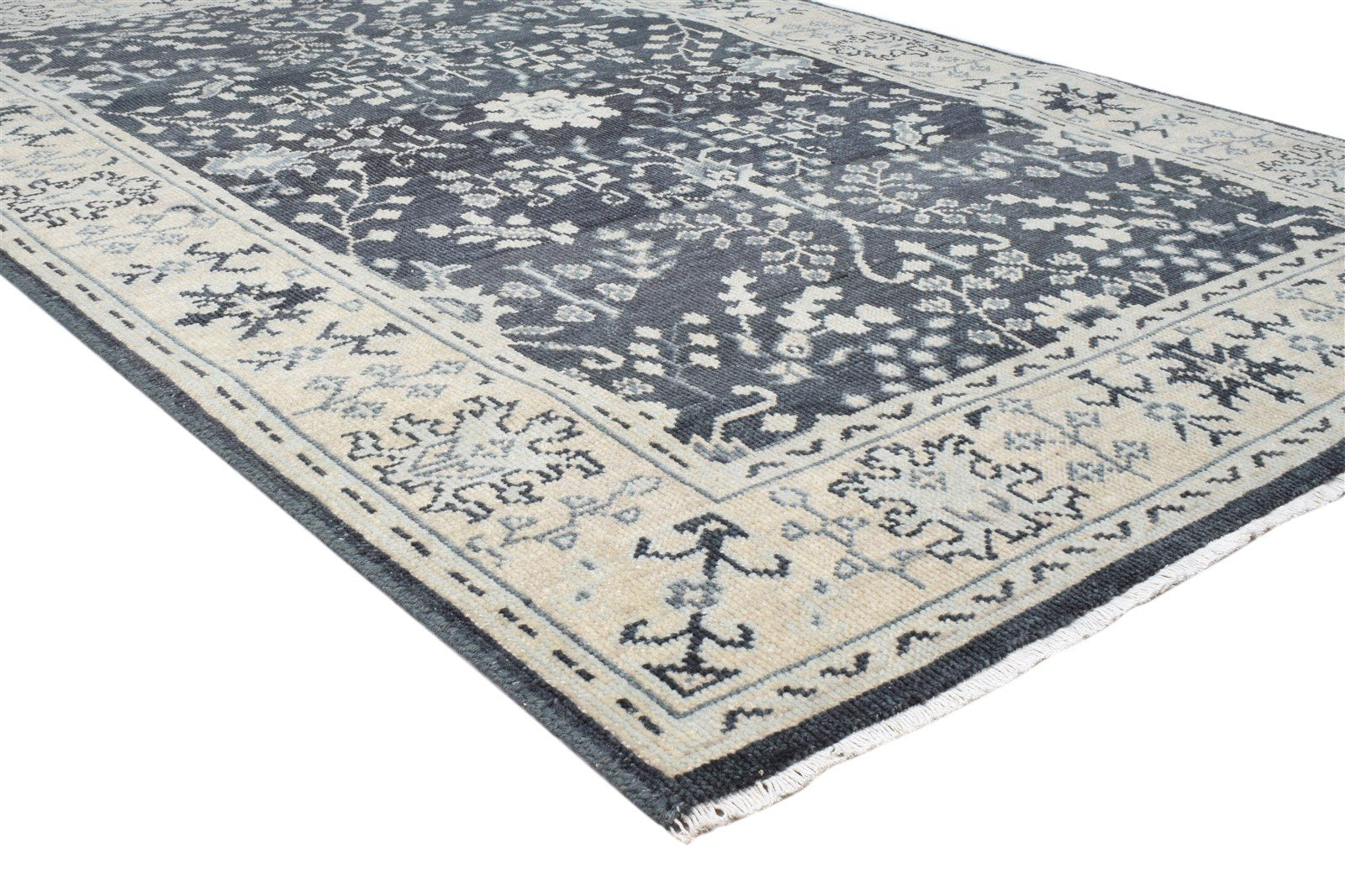 5X7 Rug Wool Black Persian Hand Knotted Sarouk-Indian Oriental Room Size Carpet 