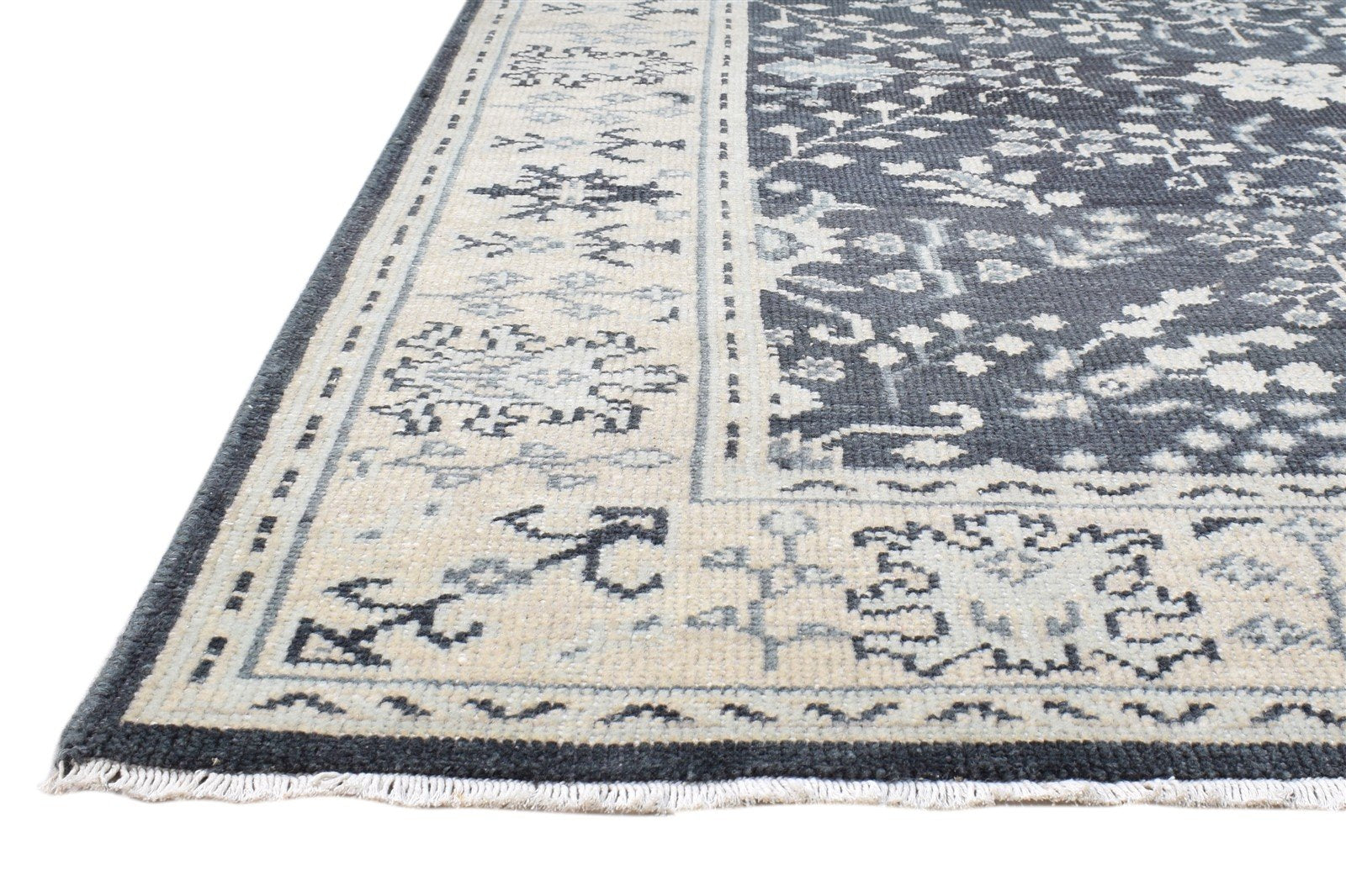 5X7 Rug Wool Black Persian Hand Knotted Sarouk-Indian Oriental Room Size Carpet 