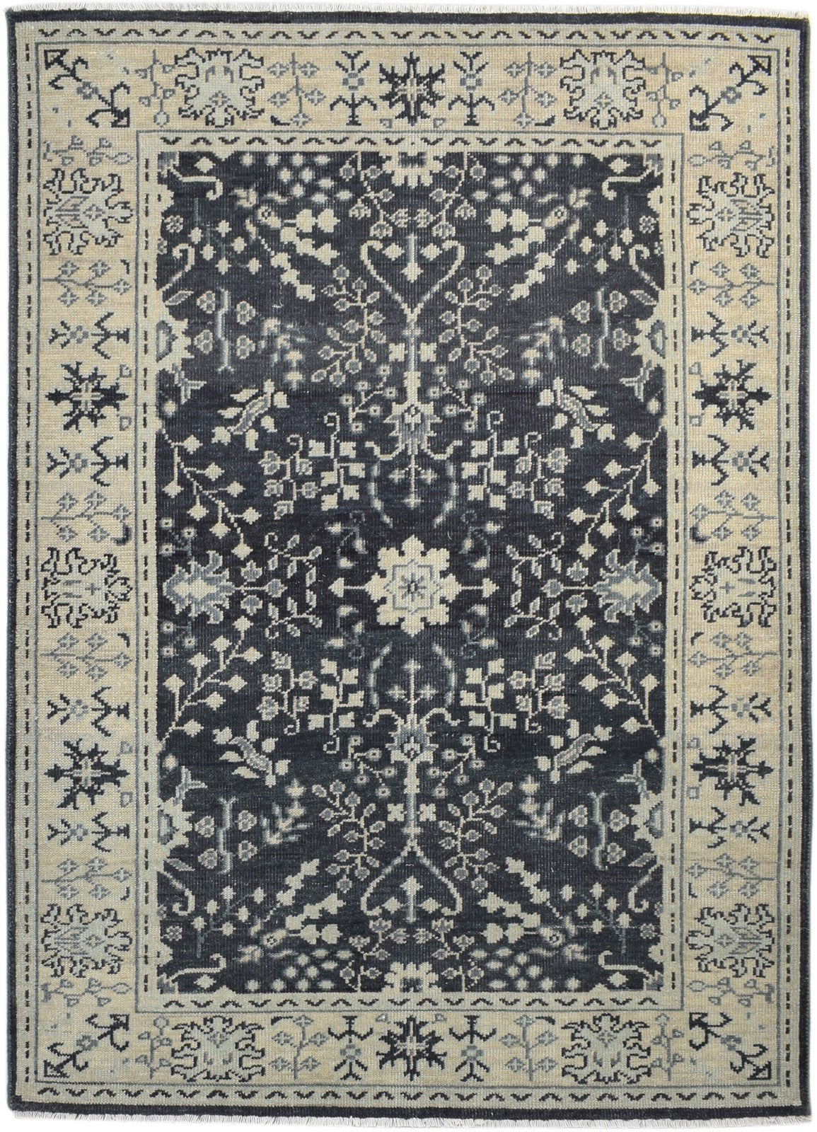 5X7 Rug Wool Black Persian Hand Knotted Sarouk-Indian Oriental Room Size Carpet 