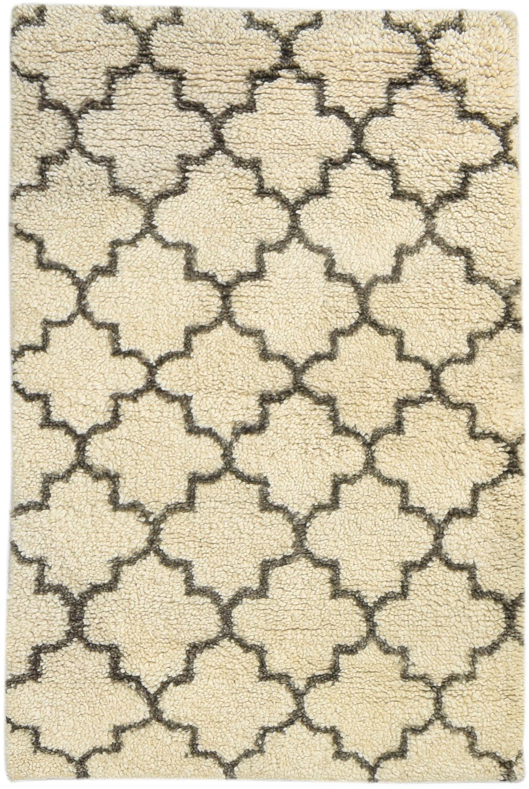 3' X 5' Rug Wool Ivory Shag Hand Knotted Moroccan Trellis Room Size Carpet