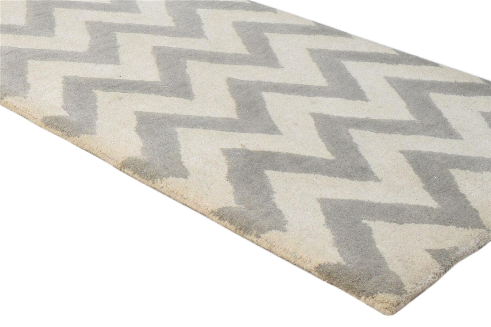 Wool Ivory Rug 2' X 3' Modern Hand Tufted French Chevron Small Carpet 