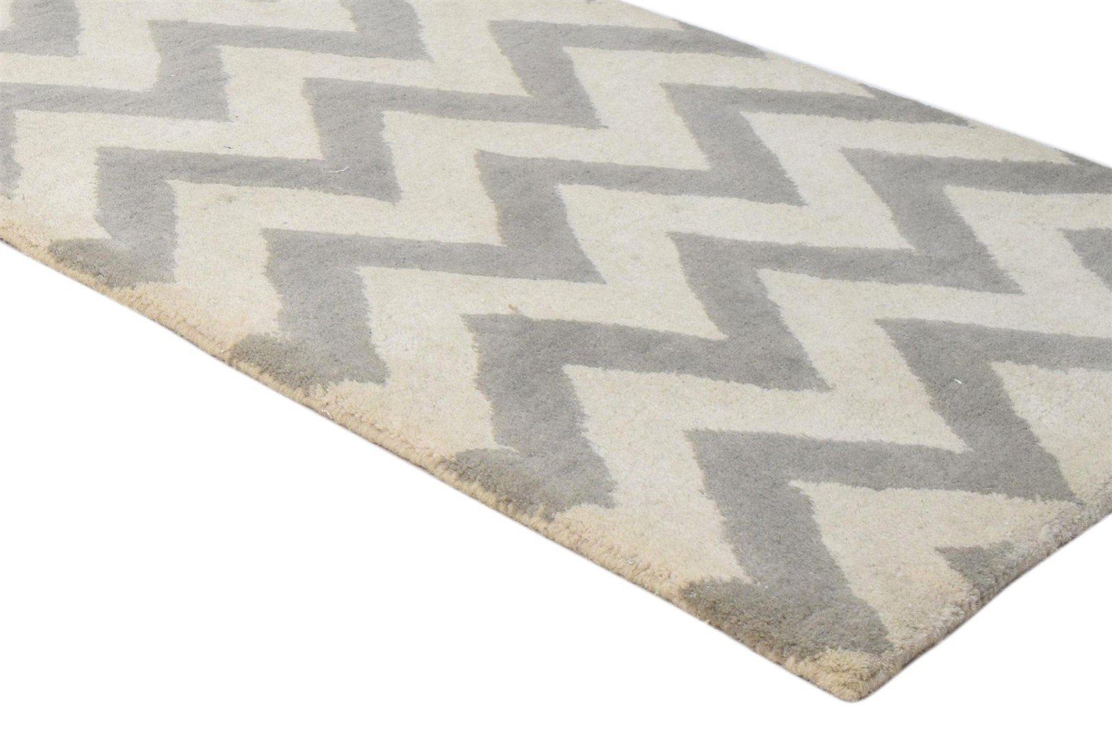 Wool Ivory Rug 2' X 3' Modern Hand Tufted French Chevron Small Carpet 