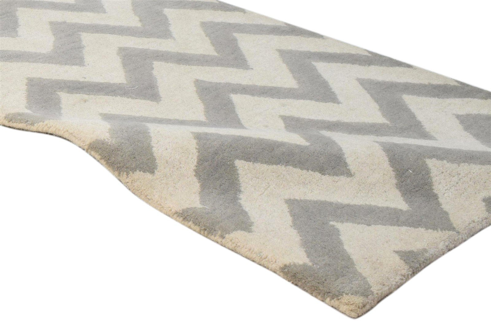 Wool Ivory Rug 2' X 3' Modern Hand Tufted French Chevron Small Carpet 