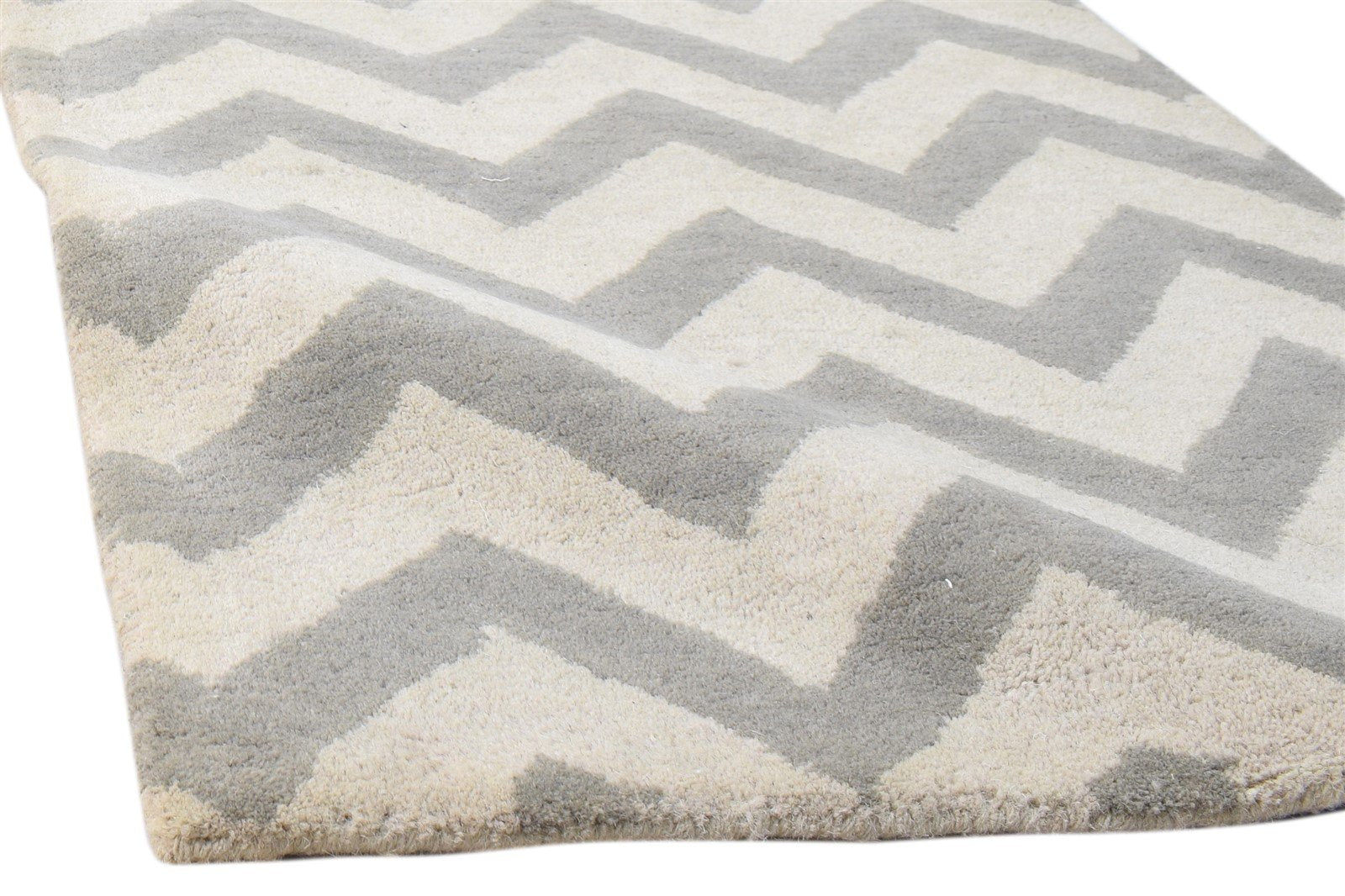 Wool Ivory Rug 2' X 3' Modern Hand Tufted French Chevron Small Carpet 