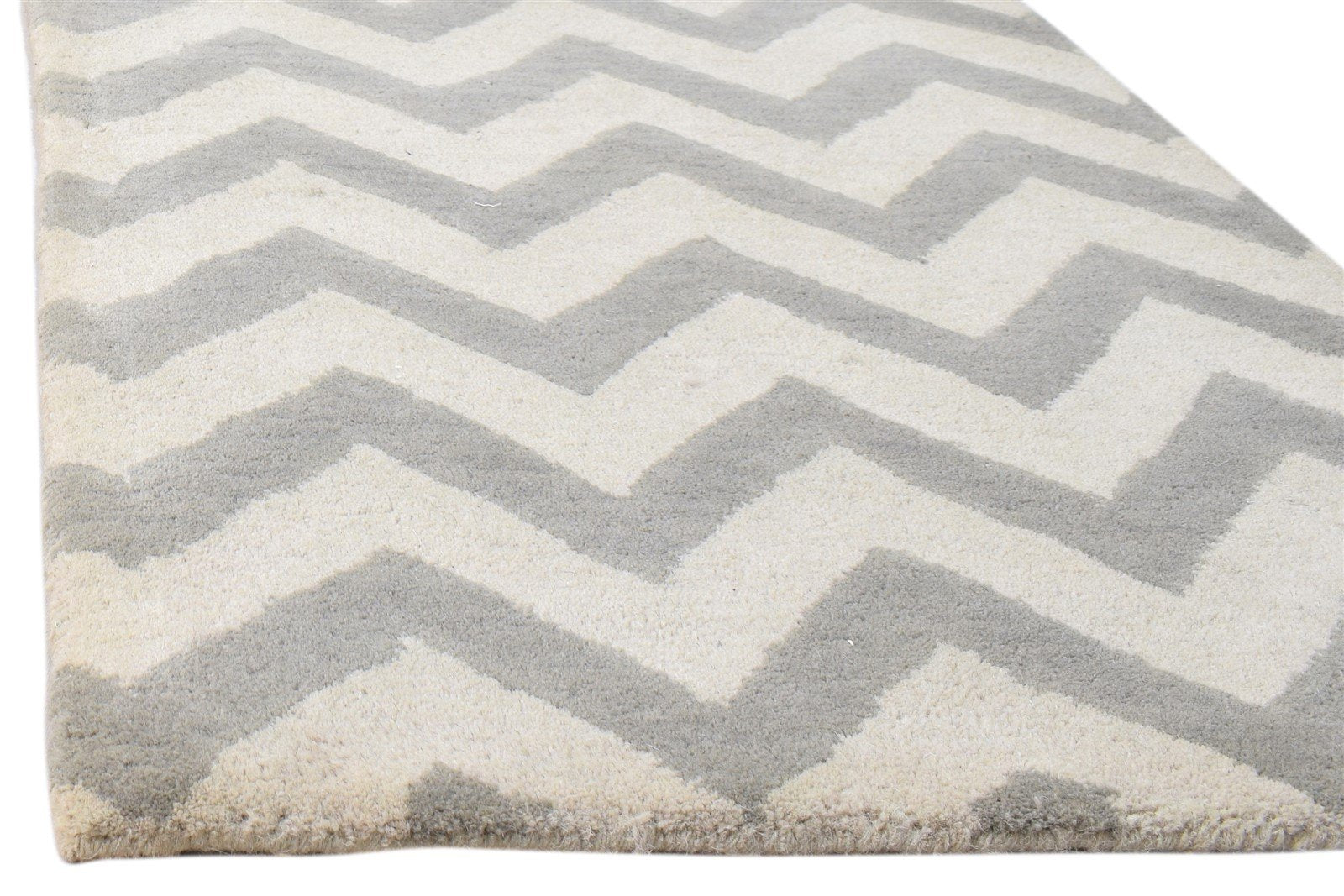 Wool Ivory Rug 2' X 3' Modern Hand Tufted French Chevron Small Carpet