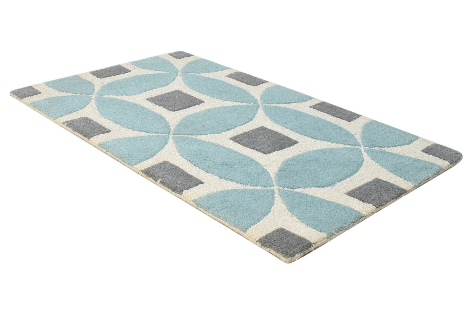 Wool Blue Rug 2' X 3' Modern Hand Tufted Moroccan Geometric Small Carpet 