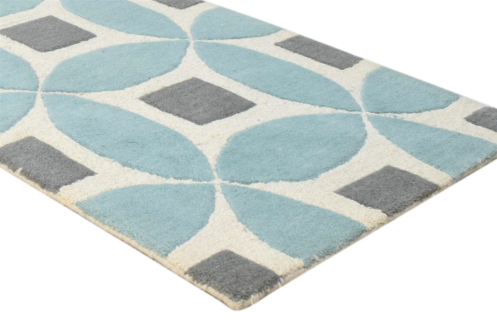 Wool Blue Rug 2' X 3' Modern Hand Tufted Moroccan Geometric Small Carpet 