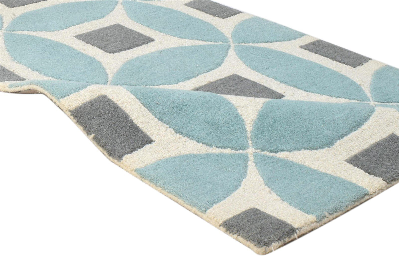 Wool Blue Rug 2' X 3' Modern Hand Tufted Moroccan Geometric Small Carpet 