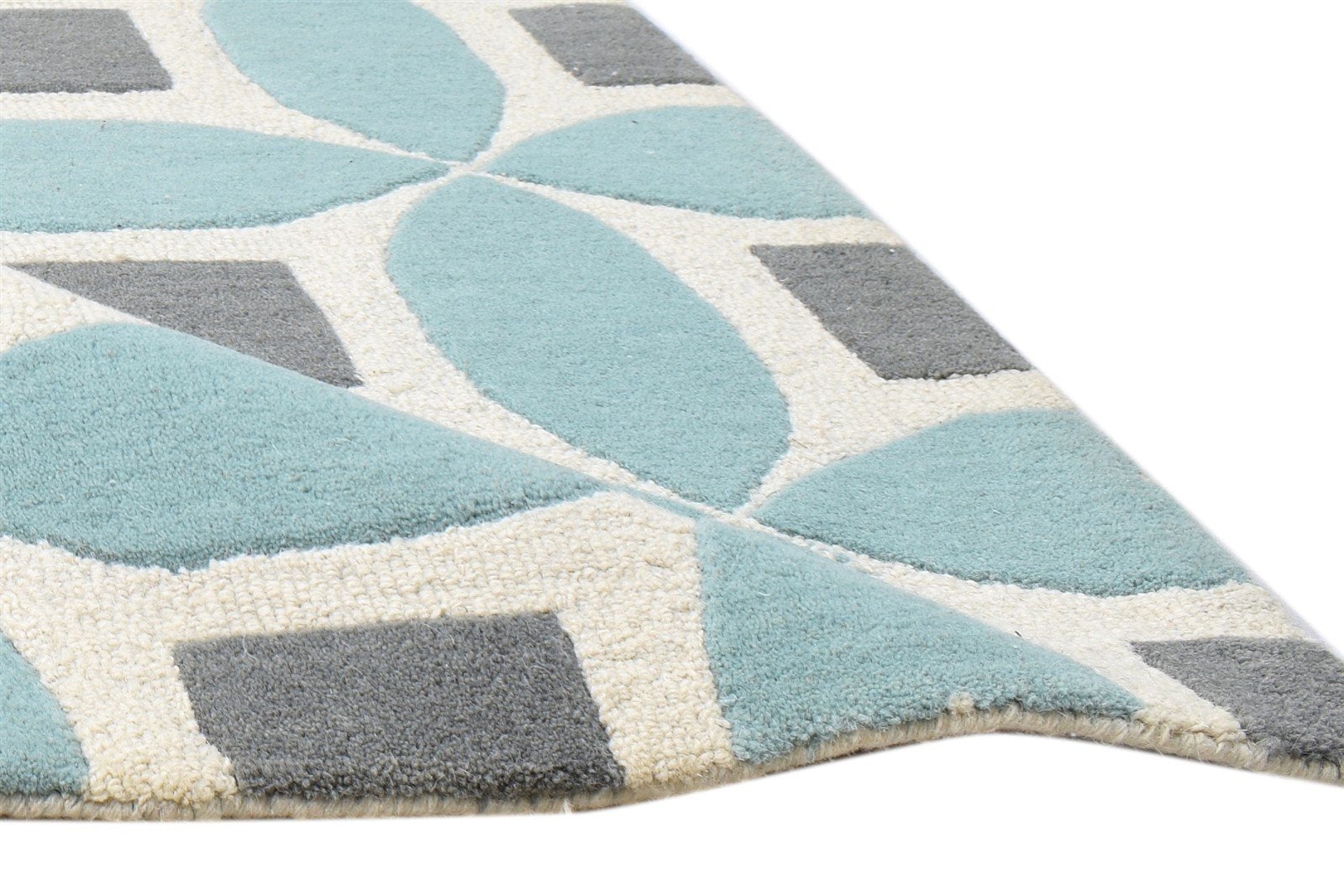 Wool Blue Rug 2' X 3' Modern Hand Tufted Moroccan Geometric Small Carpet 