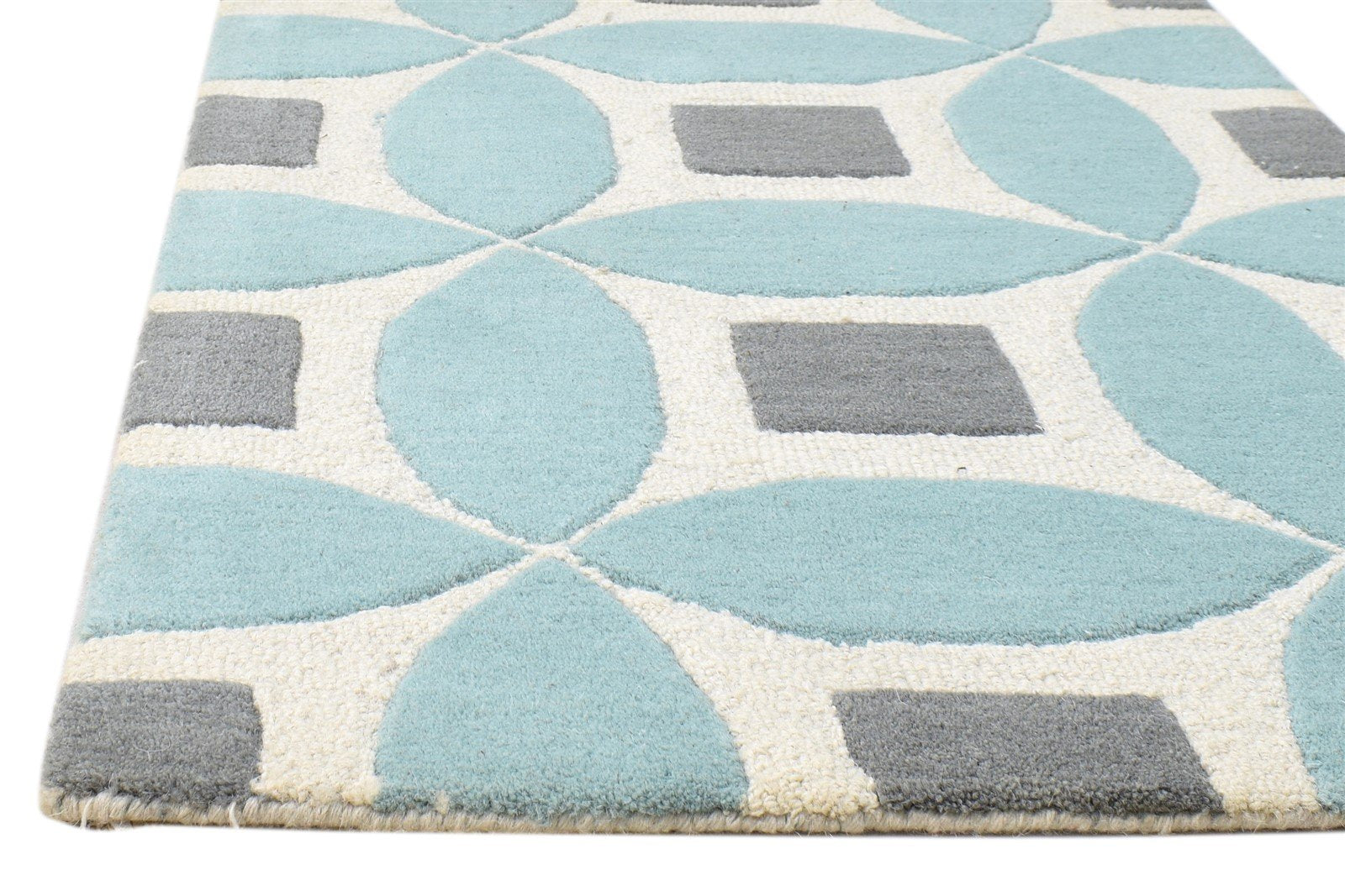 Wool Blue Rug 2' X 3' Modern Hand Tufted Moroccan Geometric Small Carpet