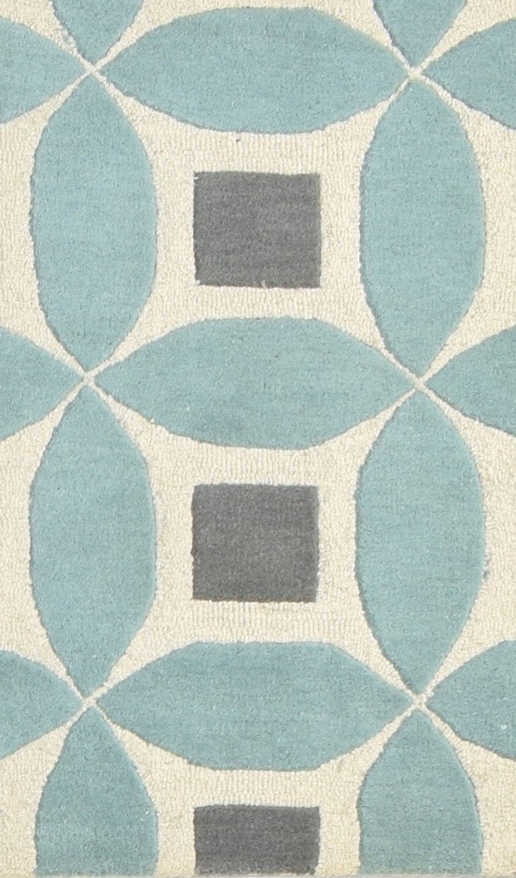 Wool Blue Rug 2' X 3' Modern Hand Tufted Moroccan Geometric Small Carpet