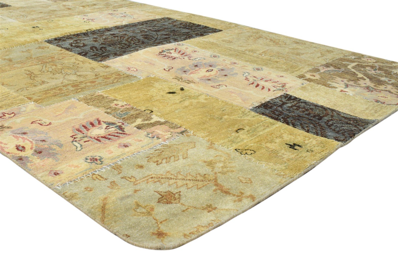 5' X 8' Rug Wool Gold Modern Hand Knotted Oriental Patchwork Room Size Carpet 