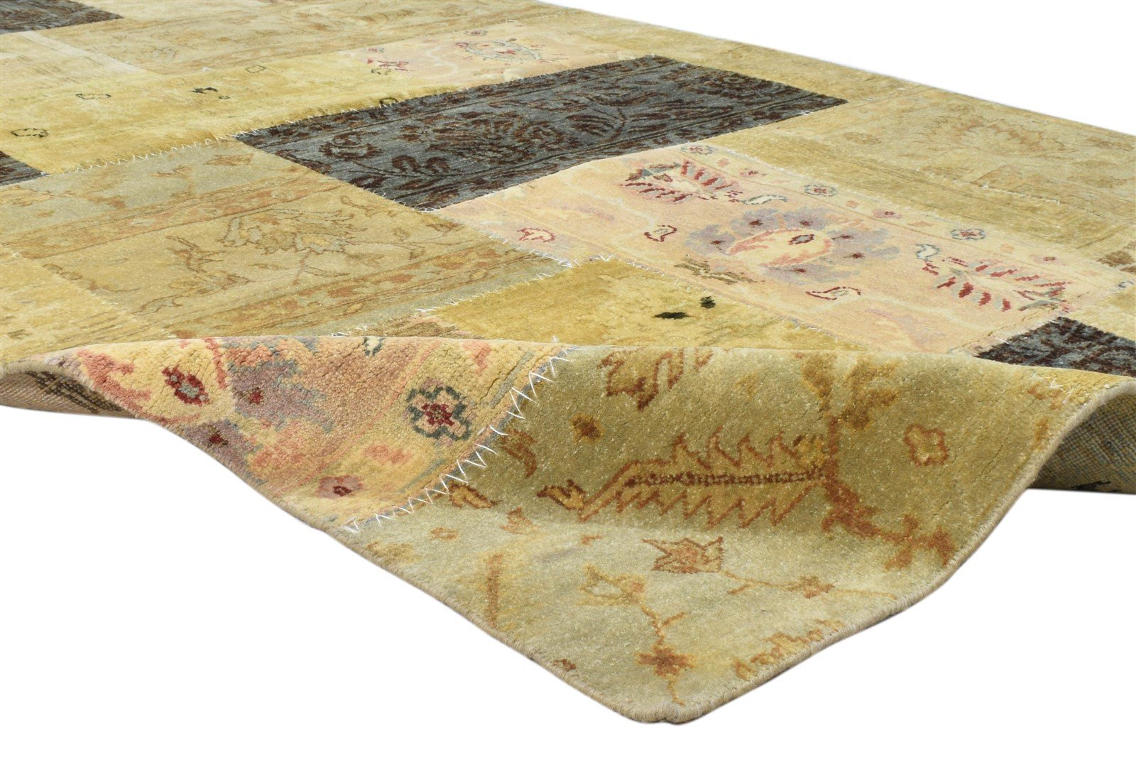 5' X 8' Rug Wool Gold Modern Hand Knotted Oriental Patchwork Room Size Carpet 