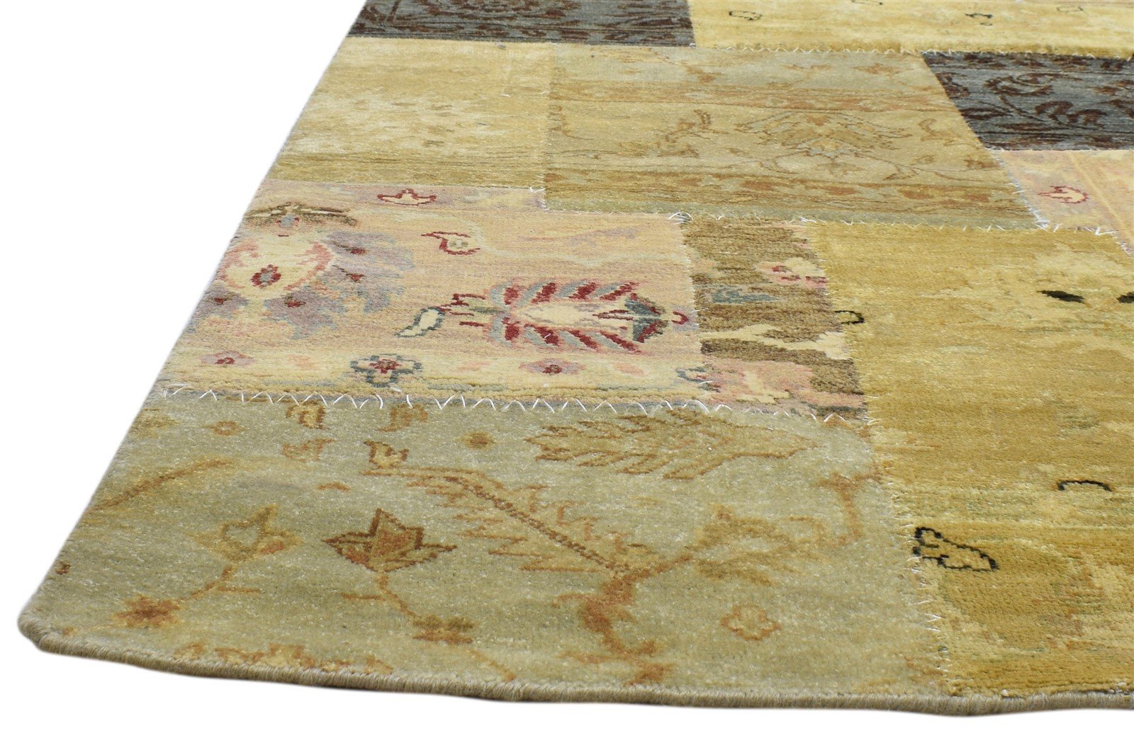 5' X 8' Rug Wool Gold Modern Hand Knotted Oriental Patchwork Room Size Carpet 