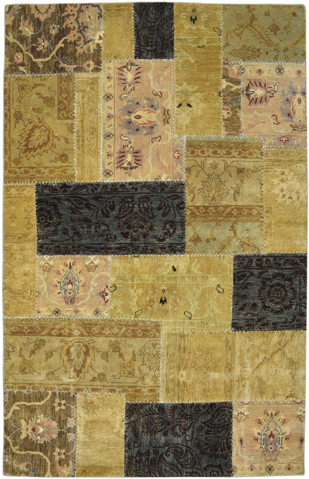 5' X 8' Rug Wool Gold Modern Hand Knotted Oriental Patchwork Room Size Carpet 