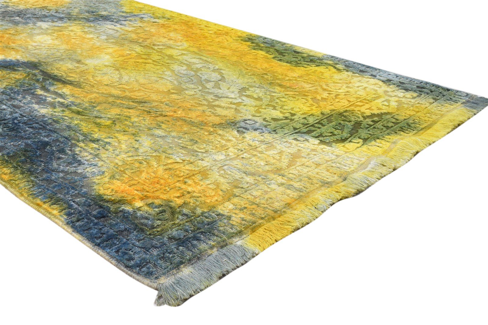 4X6 Rug Wool / Silk Gold Modern Hand Knotted Indian Abstract Room Size Carpet 