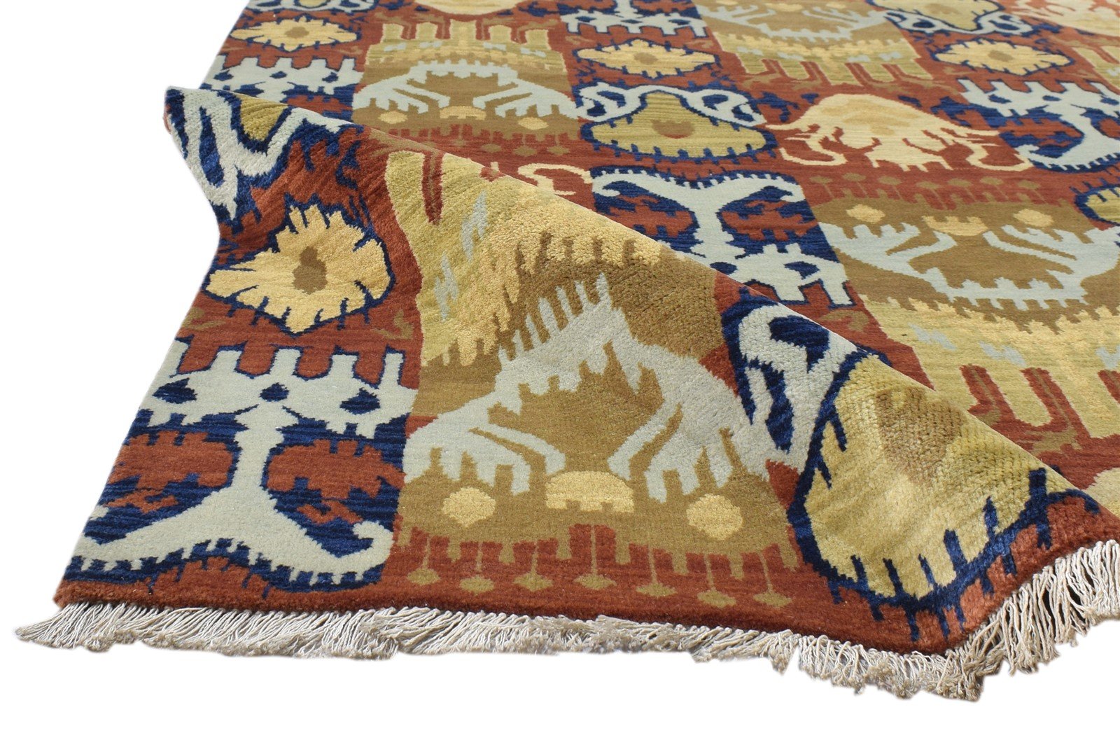 Hand Knotted Rust Wool Rug 4' X 6' Modern Oriental Ikat Room Size Carpet 