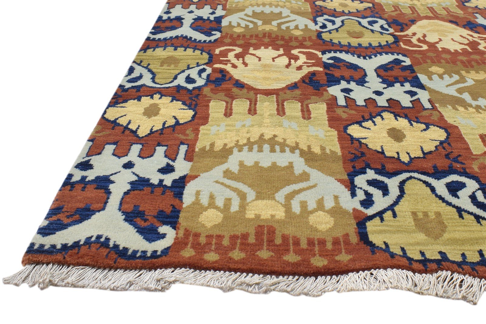 Hand Knotted Rust Wool Rug 4' X 6' Modern Oriental Ikat Room Size Carpet 